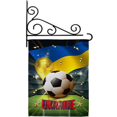 World Cup Ukraine Garden Flag - Set Wall Holder Sports Soccer Game Goal Ball Football Entertainment Activity Physical - House Decoration Banner Small Yard Gift Double-Sided Made In USA 13 X 18.5