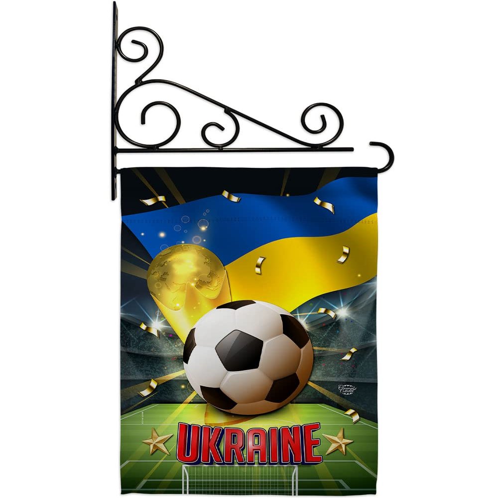 World Cup Ukraine Garden Flag - Set Wall Holder Sports Soccer Game Goal Ball Football Entertainment Activity Physical - House Decoration Banner Small Yard Gift Double-Sided Made In USA 13 X 18.5