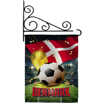 World Cup Denmark Garden Flag - Set Wall Holder Sports Soccer Game Goal Ball Football Entertainment Activity Physical - House Decoration Banner Small Yard Gift Double-Sided Made In USA 13 X 18.5