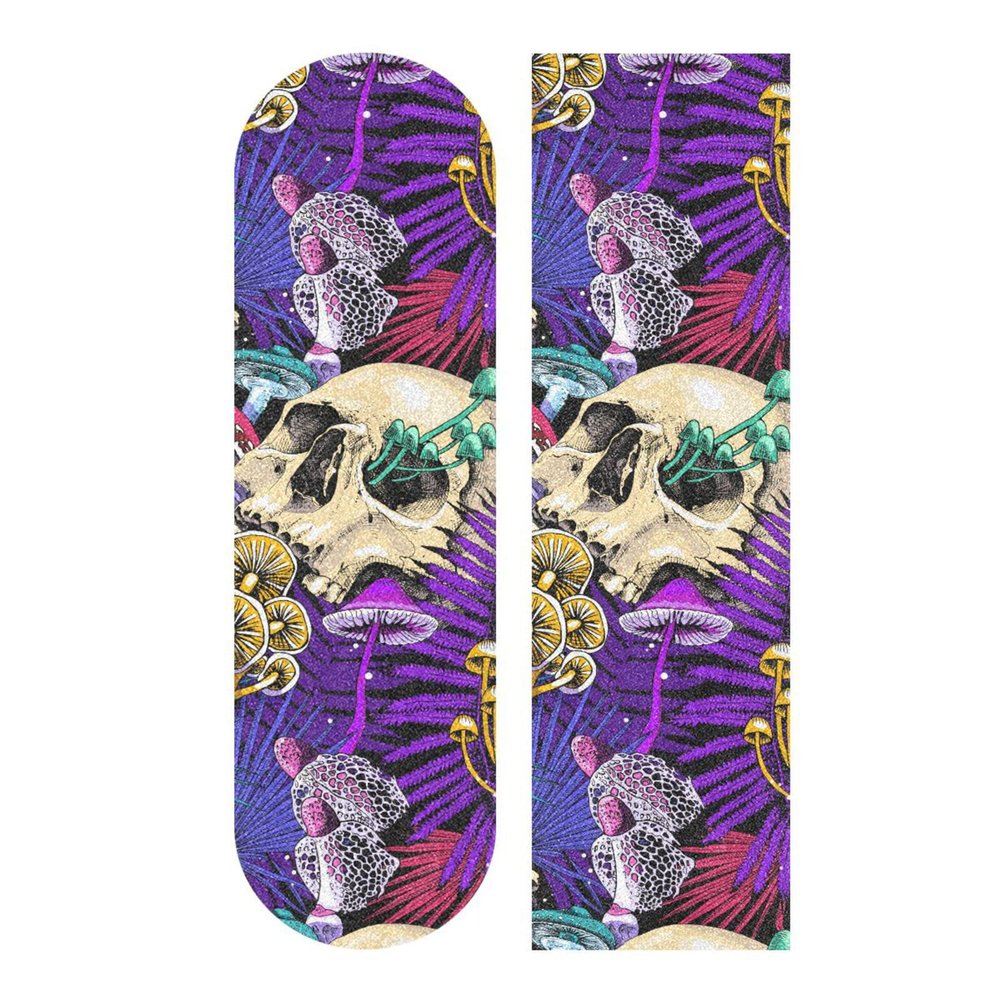 ALAZA Magic Mushrooms Skulls Skateboard Grip Tape Sheets 44"X 10" Graphic Longboard Griptape Bubble Free Anti-Slip Scooter Deck Sand Paper for Rollerboard
