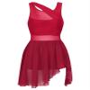 Sxiwei Womens Gymnastics Cutout Stretch Shapely Soft Leotard Asymmetric Xs Leotard Comfortable Red 3X-Large view 3