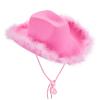 BULINGNA Felt Cowboy Hat for Women Feather Trim Cowgirl Hat for Dress-up Party, Role Play, Cosplay, Halloween Costume Accessories (Pink) view 1