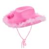 BULINGNA Felt Cowboy Hat for Women Feather Trim Cowgirl Hat for Dress-up Party, Role Play, Cosplay, Halloween Costume Accessories (Pink) view 2