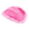 BULINGNA Felt Cowboy Hat for Women Feather Trim Cowgirl Hat for Dress-up Party, Role Play, Cosplay, Halloween Costume Accessories (Pink) view 3