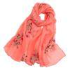 Yizelli Womens Long Scarf Floral Embroidery Chiffon Scarf Beach Wrap Shawl for Spring Summer (Watermelon Red) view 1