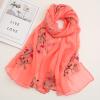 Yizelli Womens Long Scarf Floral Embroidery Chiffon Scarf Beach Wrap Shawl for Spring Summer (Watermelon Red) view 2