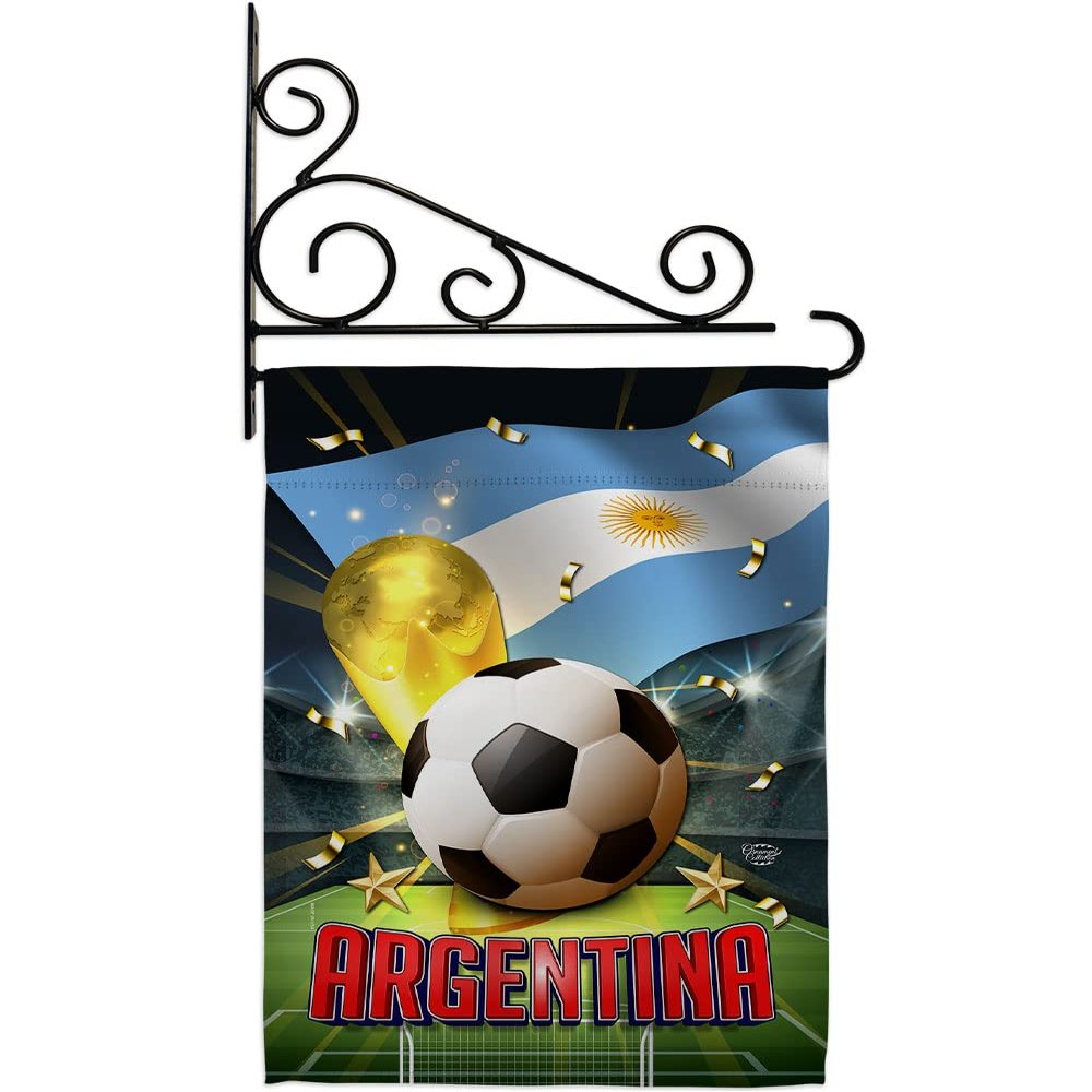 World Cup Argentina Garden Flag - Set Wall Holder Sports Soccer Game Goal Ball Football Entertainment Activity Physical - House Decoration Banner Small Yard Gift Double-Sided Made In USA 13 X 18.5