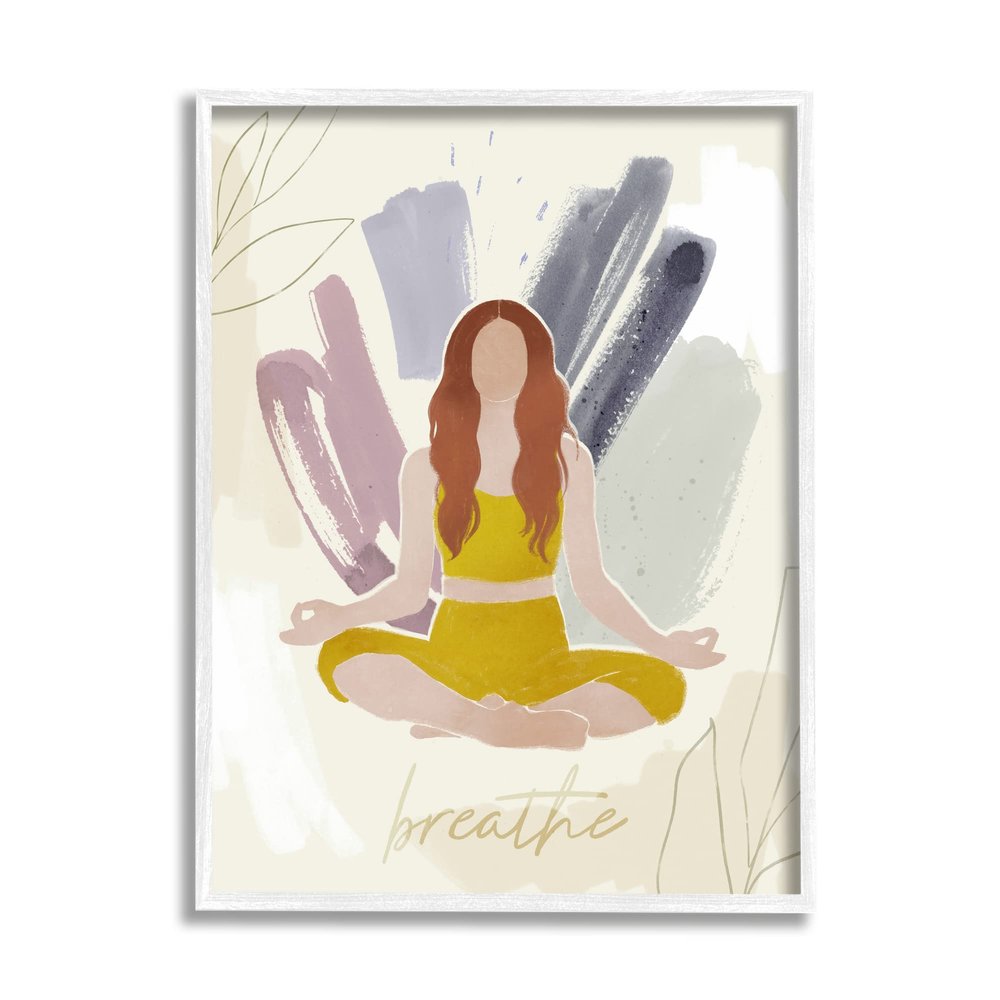 Stupell Industries Abstract Person Meditating Yoga Breathe Text Botanicals, Design by Victoria Barnes