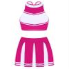 Yartina Womens 2 Pieces Schoolgirls Cheer Leader Costume Crop Top + Mini Pleated Skirt School Musical Uniform Outfit Hot Pink XX-Large view 3