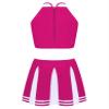 Yartina Womens 2 Pieces Schoolgirls Cheer Leader Costume Crop Top + Mini Pleated Skirt School Musical Uniform Outfit Hot Pink XX-Large view 4