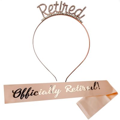 Officially Retired Retirement Party Set Rose Gold Retired Tiara Crown Headband and Pink Belt with Gold Lettering Retirement Party Supplies Retirement Gifts for Women