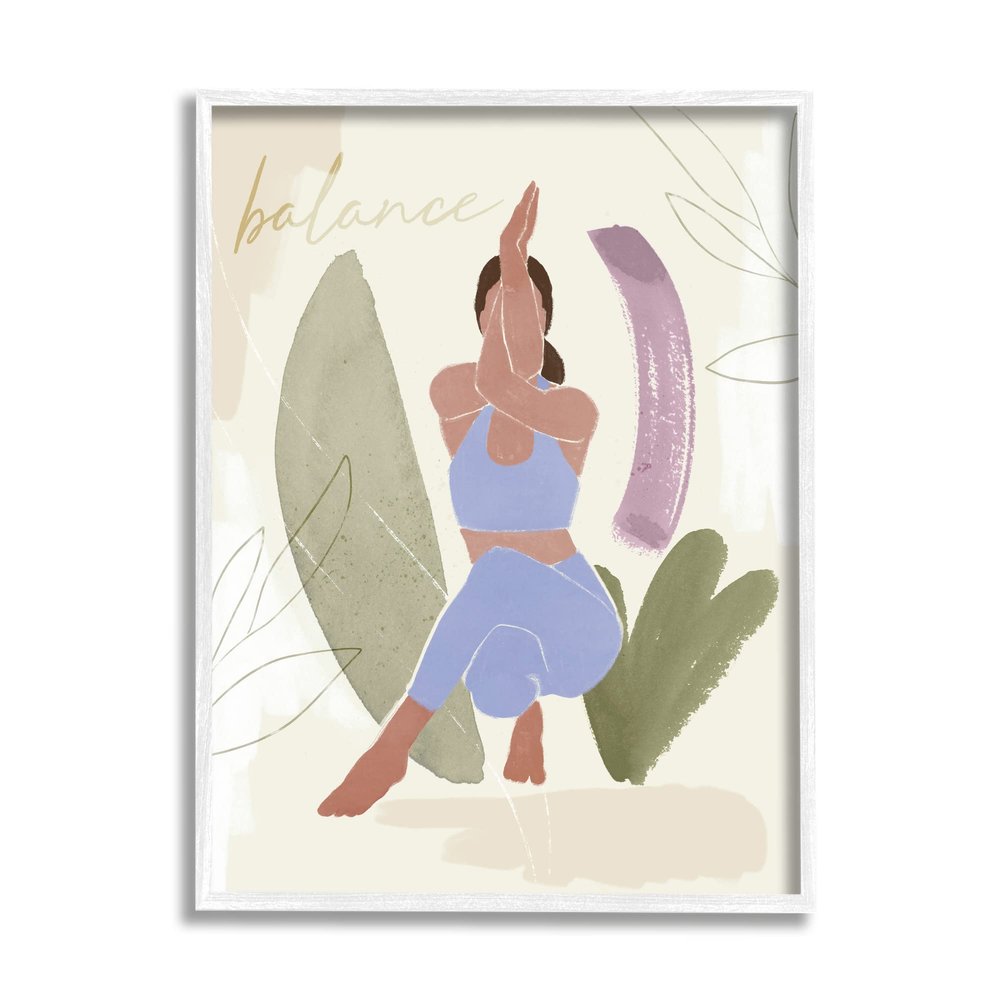 Stupell Industries Balance Text Yoga Fitness Person Botanical Brushstrokes,Design by Victoria Barnes