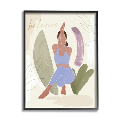 Stupell Industries Balance Text Yoga Fitness Person Botanical Brushstrokes,Design by Victoria Barnes