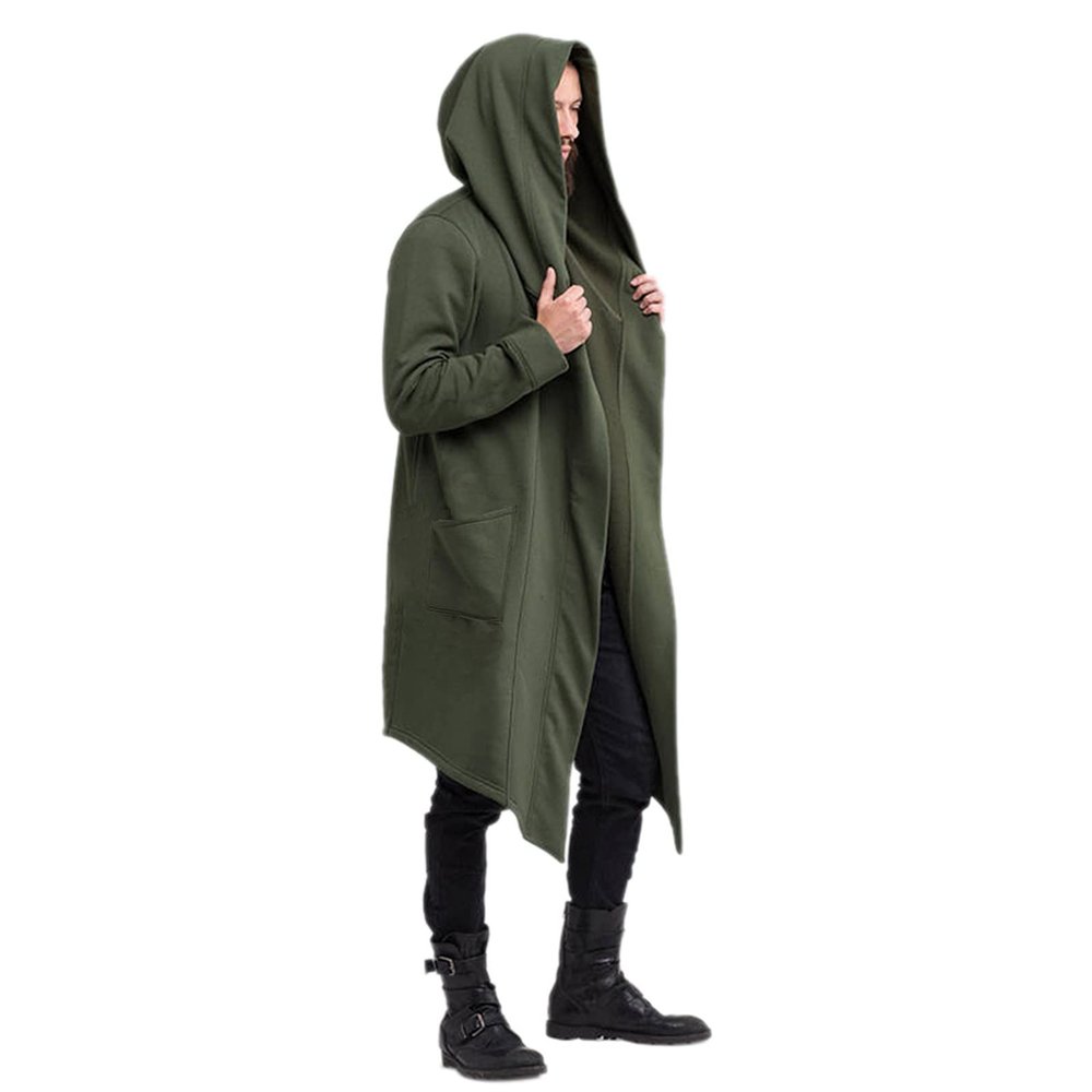 ZYXTIM Men's Casual Long Hooded Draped Cardigan Long Sleeve Shawl Ruffle Open Front Lightweight Cape Cloak Overcoat
