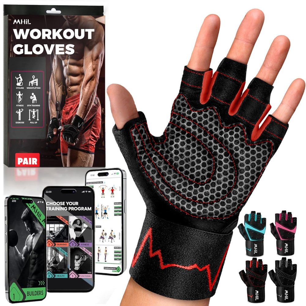 MhIL Workout Gloves for Men Comfortable Gym Gloves for Men with Enhanced Grip for Safety and Hand Protection Weight Lifting Protection with Wrist Wraps Support for Performance Boost and Style