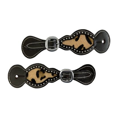 Showman Ladies Leather Spur Straps w/Hair-On Cheetah Inlay