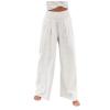 SERYU Women Cotton Linen High Waist Pants Casual Wide Leg Palazzo Lounge Elastic Smocked Trousers with Pockets White Medium view 2