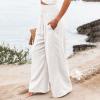 SERYU Women Cotton Linen High Waist Pants Casual Wide Leg Palazzo Lounge Elastic Smocked Trousers with Pockets White Medium view 4