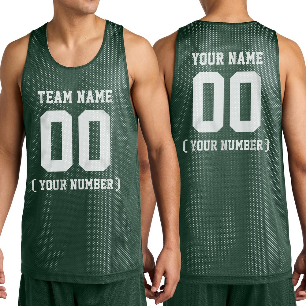 Personalize Your Own Team Basketball Jersey with Your Custom Name and Number Adult Sports Tee Forest Green