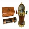 Vintage Gilbert Vintage Brass Kaleidoscope in Wooden Box & Marine Sailor Floating Dial Binnacle Compass view 1
