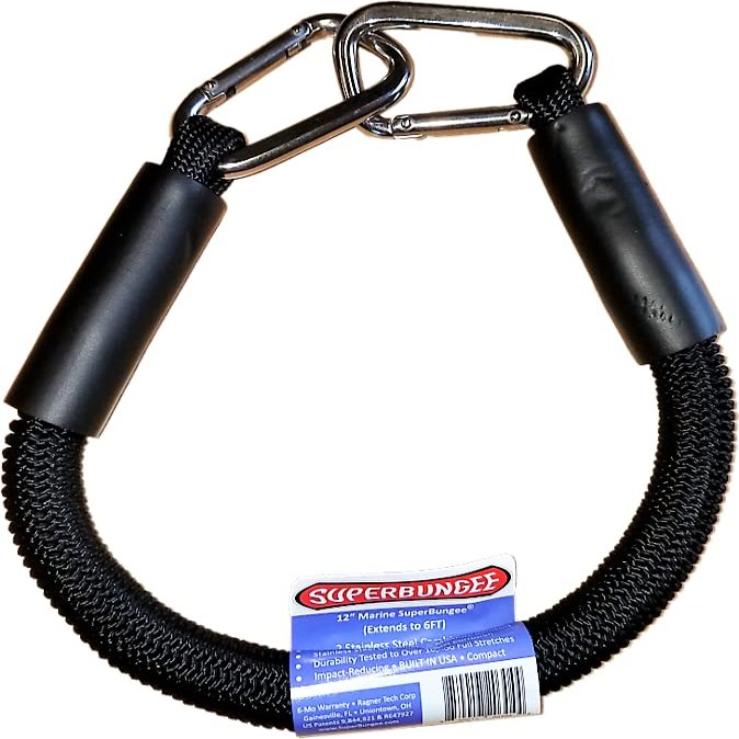 12-Inch Marine SuperBungee Hand Made in The USA with 2 Stainless Steel Hook Ends (Black)