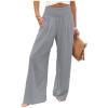 SERYU Women Cotton Linen High Waist Pants Casual Wide Leg Palazzo Lounge Elastic Smocked Trousers with Pockets Greys XX-Large view 1