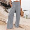 SERYU Women Cotton Linen High Waist Pants Casual Wide Leg Palazzo Lounge Elastic Smocked Trousers with Pockets Greys XX-Large view 2