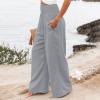 SERYU Women Cotton Linen High Waist Pants Casual Wide Leg Palazzo Lounge Elastic Smocked Trousers with Pockets Greys XX-Large view 4