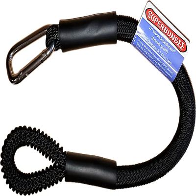 12-Inch Marine SuperBungee Hand Made in The USA with 1 Stainless Steel Hook & 1 Convenient Cleat-Loop Ends (Black)