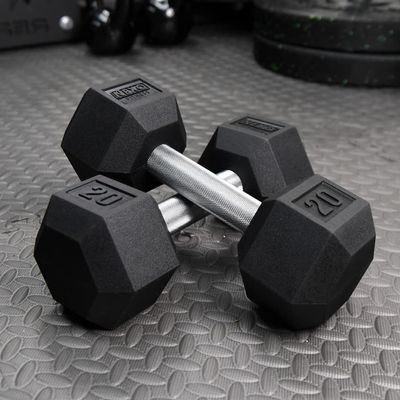 NEXO Straight Handle Dumbbells Full Knurled Commercial Grade Rubber Hex Dumb Bell Weight (25 Pounds, Single)