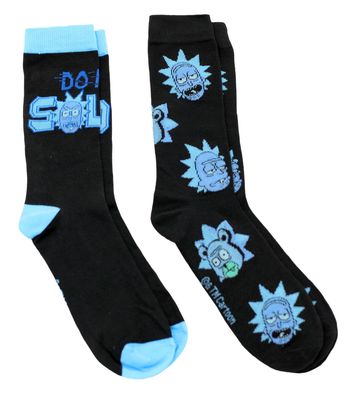 RICK AND MORTY 2 Pair Pack Novelty Multipack Crew Socks for Men Shoe Size 6-12, Do Me A Solid Black