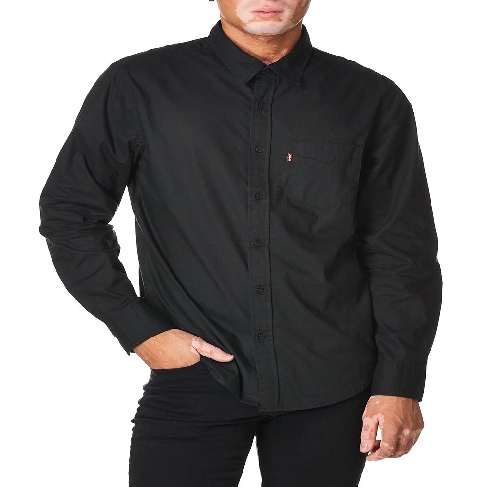 Levi's Men's Classic One Pocket Long Sleeve Button Up Shirt, (New) Caviar, Large