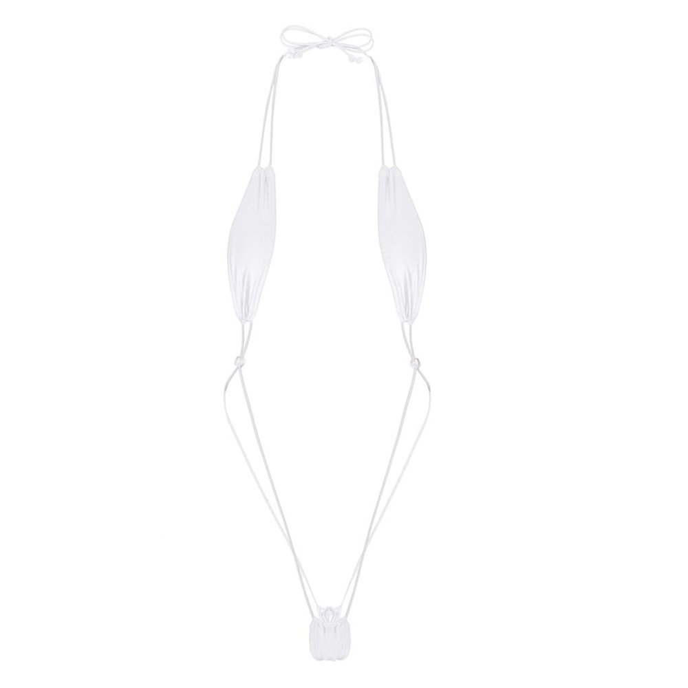 Vxuxlje Women Sexy Micro Bikini Tie Up String Triangle Backless Swimwear One Piece Swimsuits White One Size