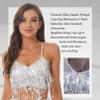 easyforever Women's Belly Dance Costume Shiny Sequin Bra Tassel Top Party Club Wear Fringed Crop Top Dancewear Silver X-Large view 4