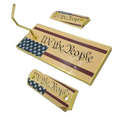 Display We The People Gun Stand and 1911 Grips Metal Gold Plated for Full Size 1911 Grips