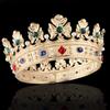 LEEMASING Baroque Royal Crown Men's Metal Prince Hair Crown Full Circle Hair Accessories For Cosplay Prom (Gold With Green Stone) view 3