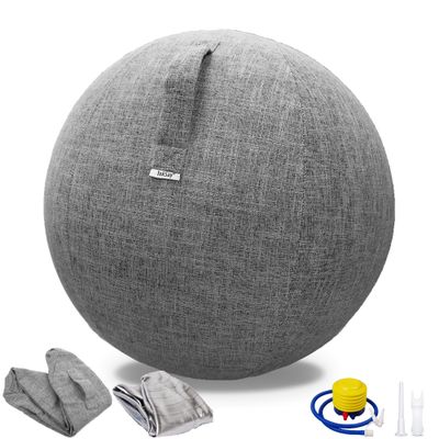 TokSay Exercise Ball Chair for Home Office - 25IN Yoga Ball with Leathaire Cover - Anti-Burst Stability Ball for Pregnancy, Balance & Active Sitting - Pump Included (Gray)