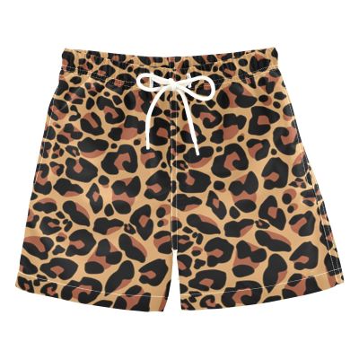 Aflyko Boys' Board Shorts Leopard Print Brown Black Cute Swim Trunk Beach Swimwear 3T