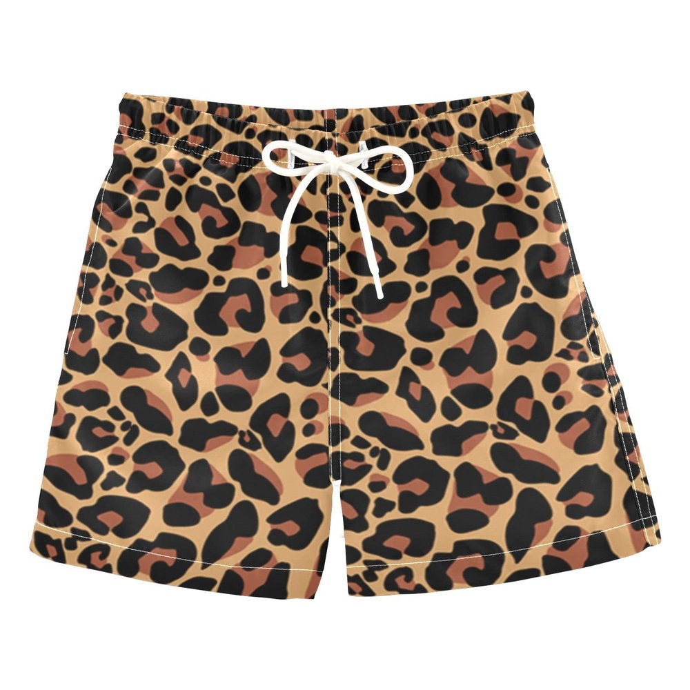 Aflyko Boys' Board Shorts Leopard Print Brown Black Cute Swim Trunk Beach Swimwear 3T