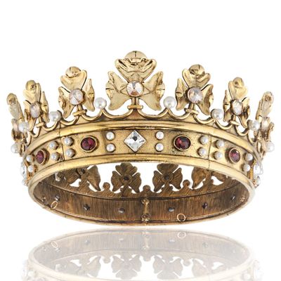 LEEMASING Baroque Royal Crown Men's Metal Prince Crown Full Circle Hair Accessories For Cosplay Prom (Dark Gold With Champagne Stone)