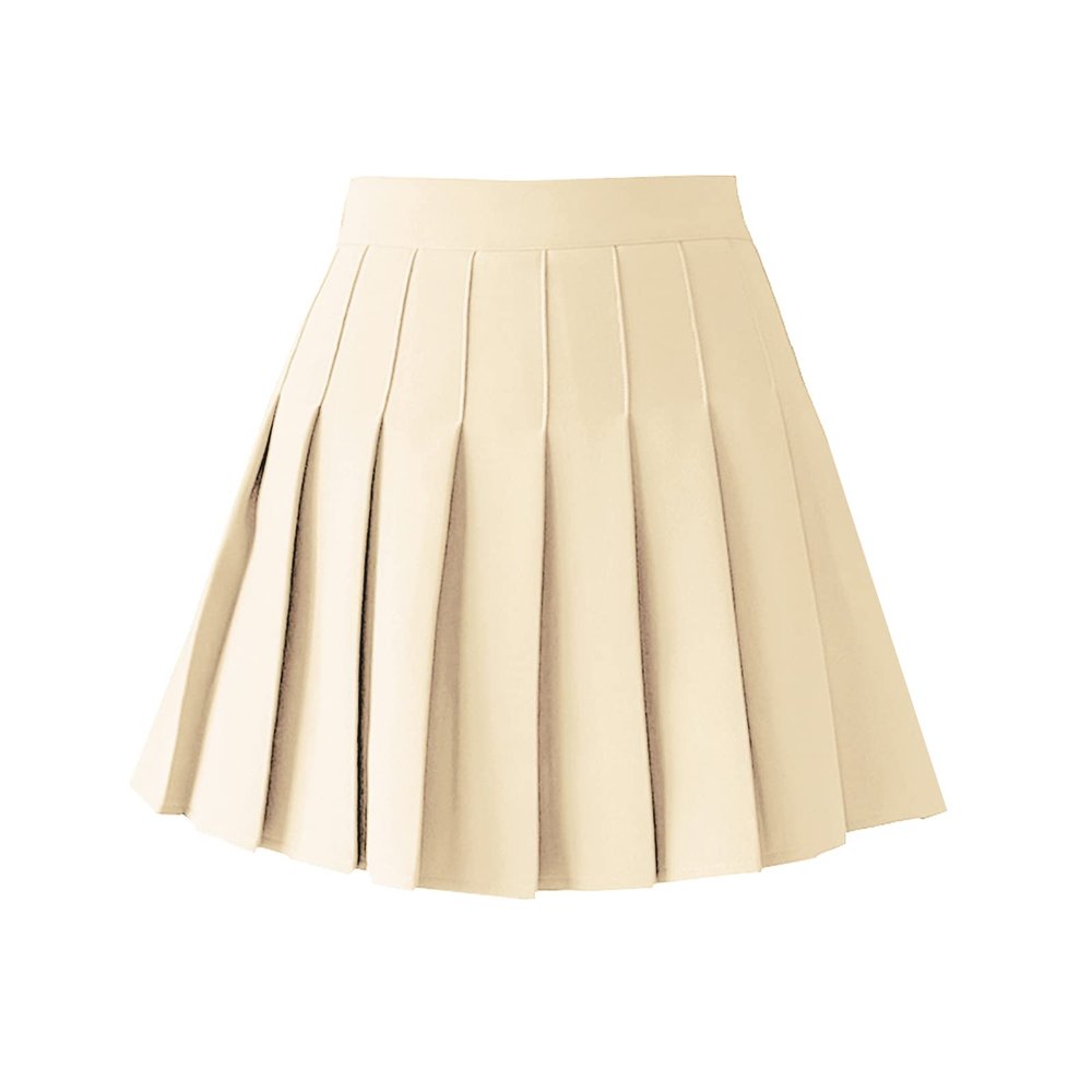 TONCHENGSD Women's High Waist Pleated Mini Skirt Skater Tennis Skirt (Light Khaki, XXL)