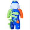 Freebily Kids Boys Cartoon Shark Dinosaur Print Bathing Suit Swimming Surfing Jumpsuit with Cap Set Blue&Green 6-7 Years view 1