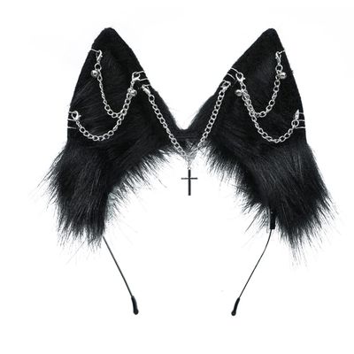 VIGVAN Handmade Wolf Fox Ears Animal Cosplay Cute Head Accessories for Halloween (Chain Black)