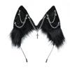 VIGVAN Handmade Wolf Fox Ears Animal Cosplay Cute Head Accessories for Halloween (Chain Black) view 1