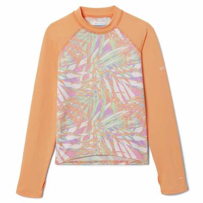 Columbia Youth Unisex Sandy Shores Printed Long Sleeve Sunguard, Peach Dye Palms/Peach, Large