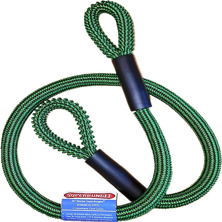 36-Inch Marine Grade SuperBungee Made in The USA with 2 Convenient Cleat-Loop Ends (Green/Black)