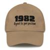 1982 Aged to Perfection 40th Birthday Hat Giftable for Men and Women White Baseball Cap Dad Hat view 1