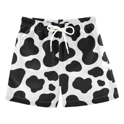 Aflyko Boys' Board Shorts Cow Print Black White Swim Trunk Beach Swimwear XS