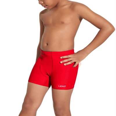 LEAO Youth Boys' Swim Jammers Solid Swimsuit Square Leg Swimming Shorts UPF 50+ Sun Pretection Quick Dry Red M
