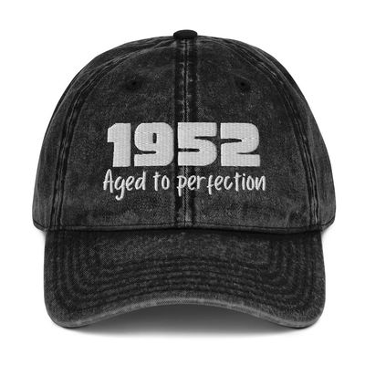 1952 Aged to Perfection 70th Birthday Hat Giftable Vintage Cotton Twill Cap Black